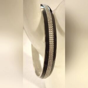 Lia Sophia Bangle Bracelet Black Enamel w/Textured Raised Center(Silver)NWT